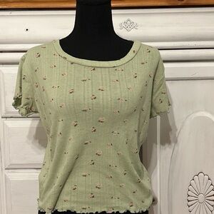 Self Esteem Light Green Floral Short Sleeve Top